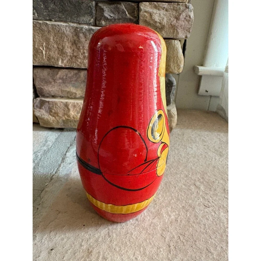 Vintage Russian Wooden Folk Art Hand Painted Nesting Santa with Children